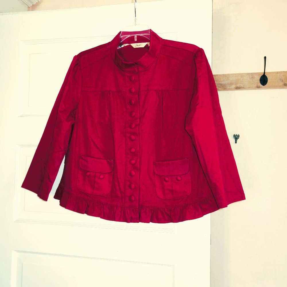 Motto Burgandy 3/4 Sleeve Crop Jacket with Ruffle Trim Size M